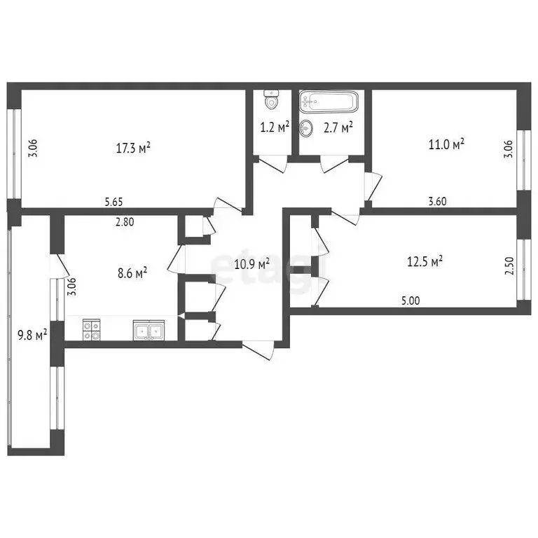 3-комнатная квартира: Печоры, Юбилейная улица, 3 (66 м) - Фото 1
