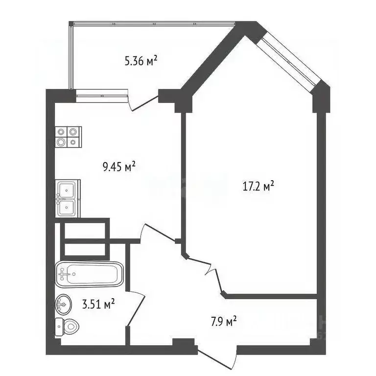 1-к кв. Омская область, Омск ул. 10-я Рабочая, 68 (40.8 м) - Фото 1