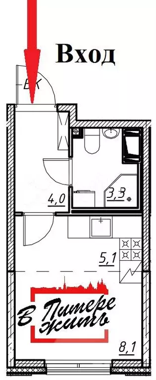 Квартира-студия, 19,4 м, 5/23 эт. - Фото 0