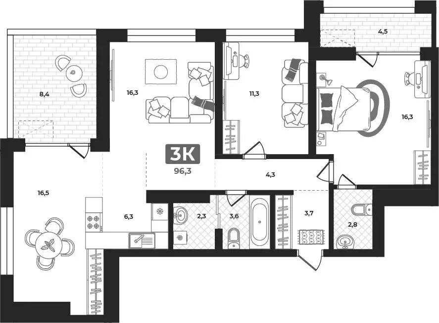 3-комнатная квартира: Тюмень, улица Разведчика Кузнецова, 16 (98.3 м) - Фото 1