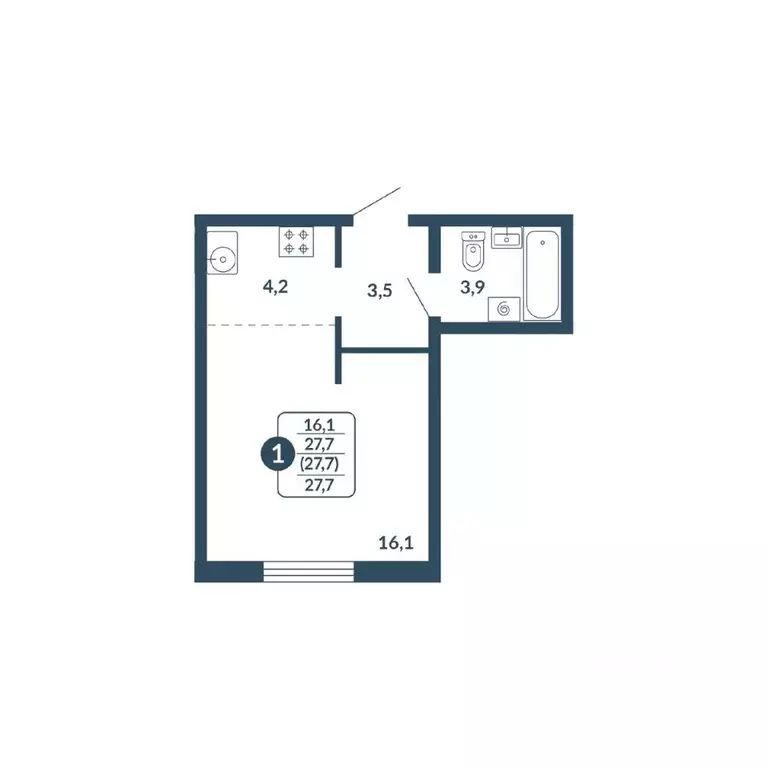 Студия Кировская область, Киров Скандинавия жилой комплекс (27.7 м) - Фото 1