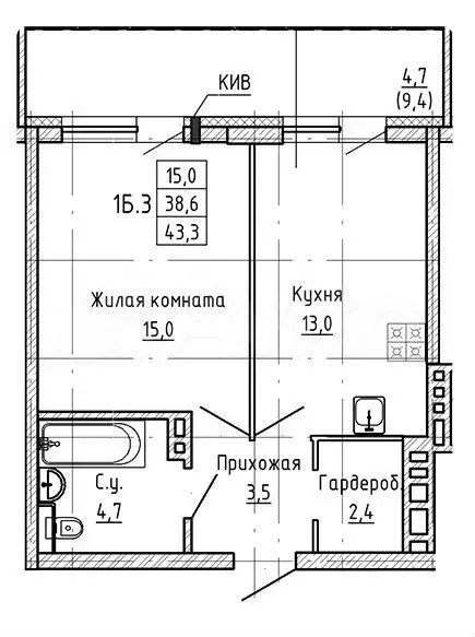 1-к. квартира, 43,3 м, 11/23 эт. - Фото 0