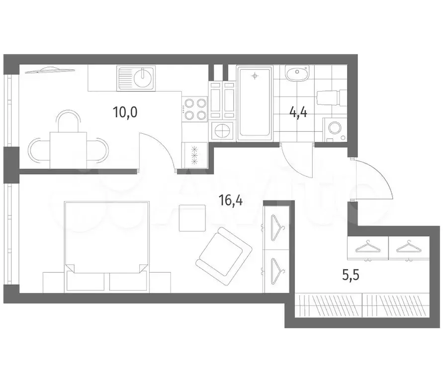 1-к. квартира, 39,5 м, 4/8 эт. - Фото 1