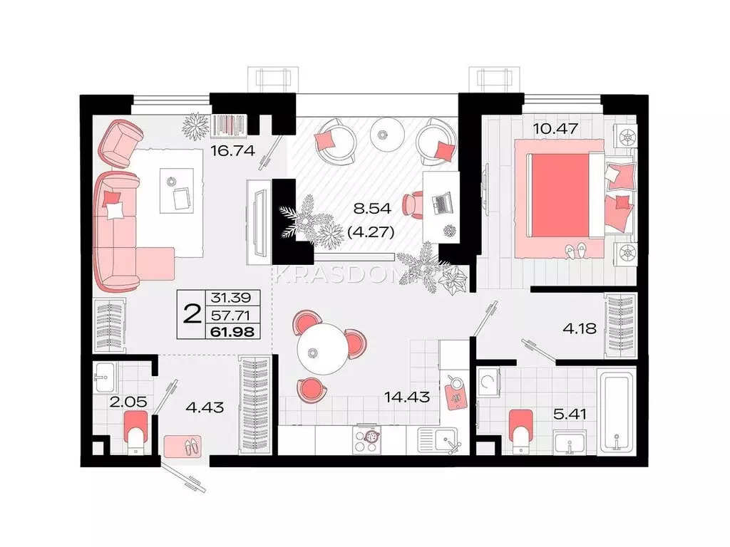 2-комнатная квартира: Армавир, 8-й микрорайон, 3/9 (60.98 м) - Фото 0