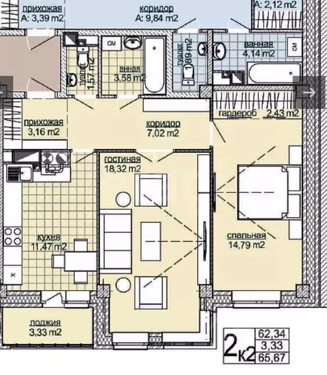 2-к кв. Удмуртия, Ижевск Нижняя ул., 10 (62.1 м) - Фото 2