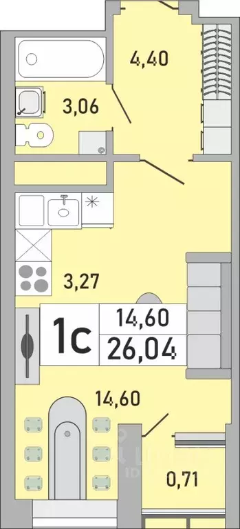 1-к кв. Башкортостан, Уфа Бакалинская ул., 9/1 (26.04 м) - Фото 1