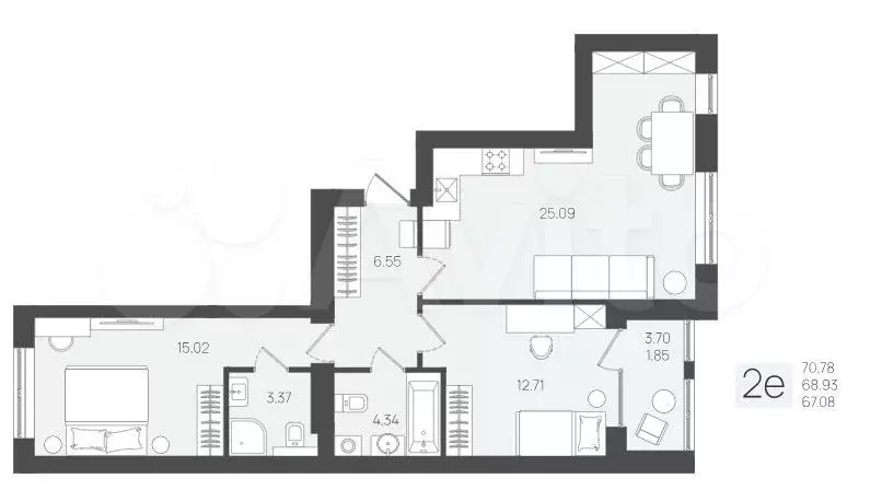 2-к. квартира, 68,9 м, 2/5 эт. - Фото 1