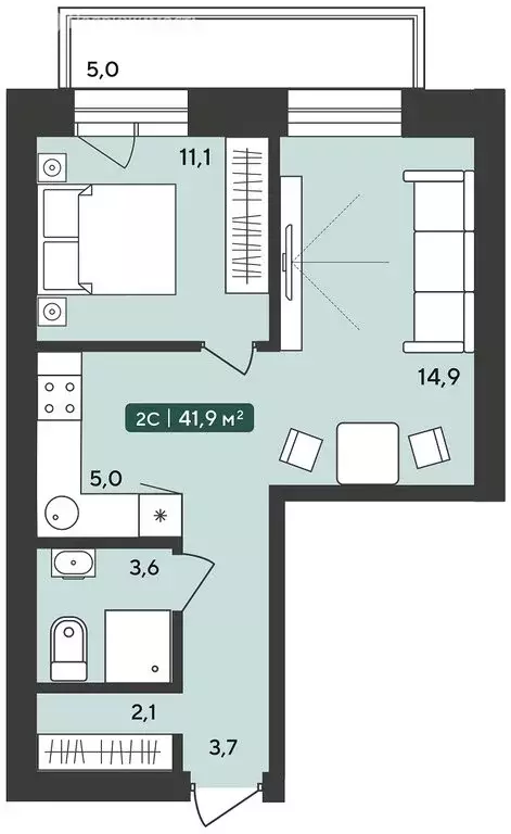 2-комнатная квартира: Октябрьский, жилой комплекс Альпийский квартал ... - Фото 0