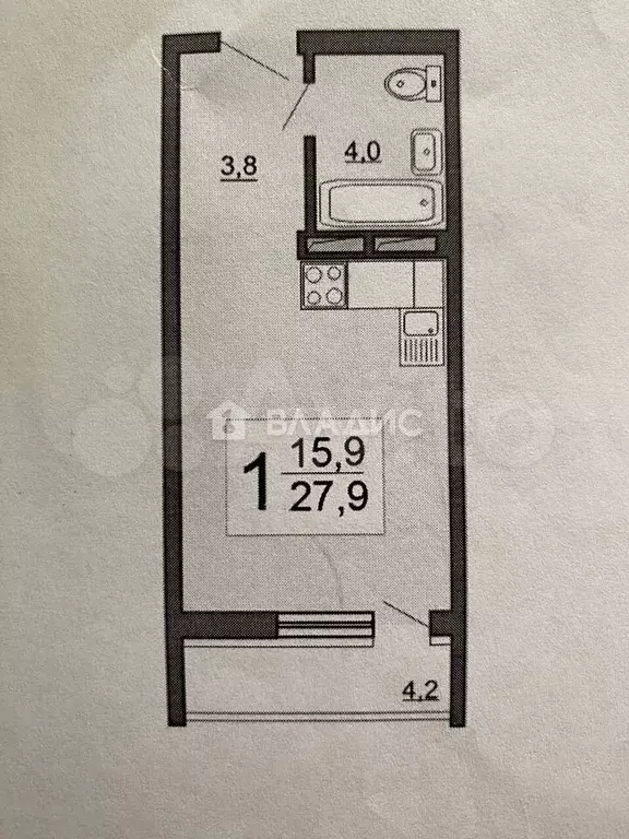 Квартира-студия, 27,9 м, 2/12 эт. - Фото 0