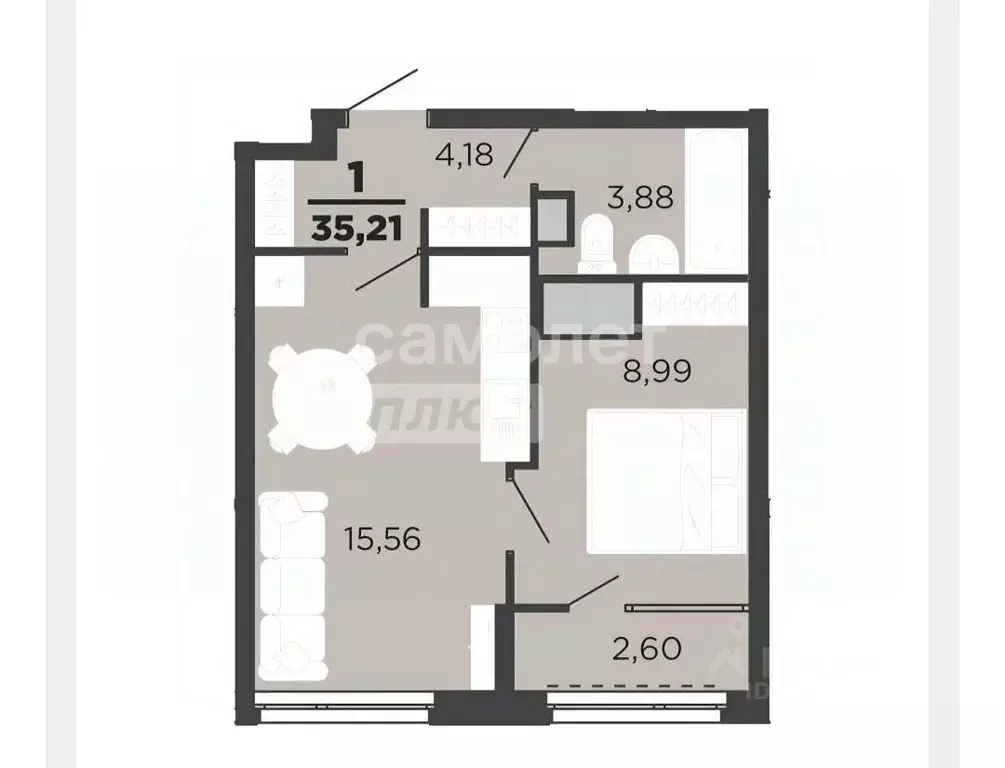 1-к кв. Рязанская область, Рязань ул. Александра Полина, 1 (35.21 м) - Фото 2