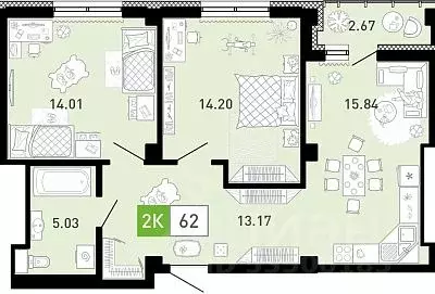 2-к кв. Тюменская область, Тюмень ул. Константина Посьета, 6 (61.5 м) - Фото 0