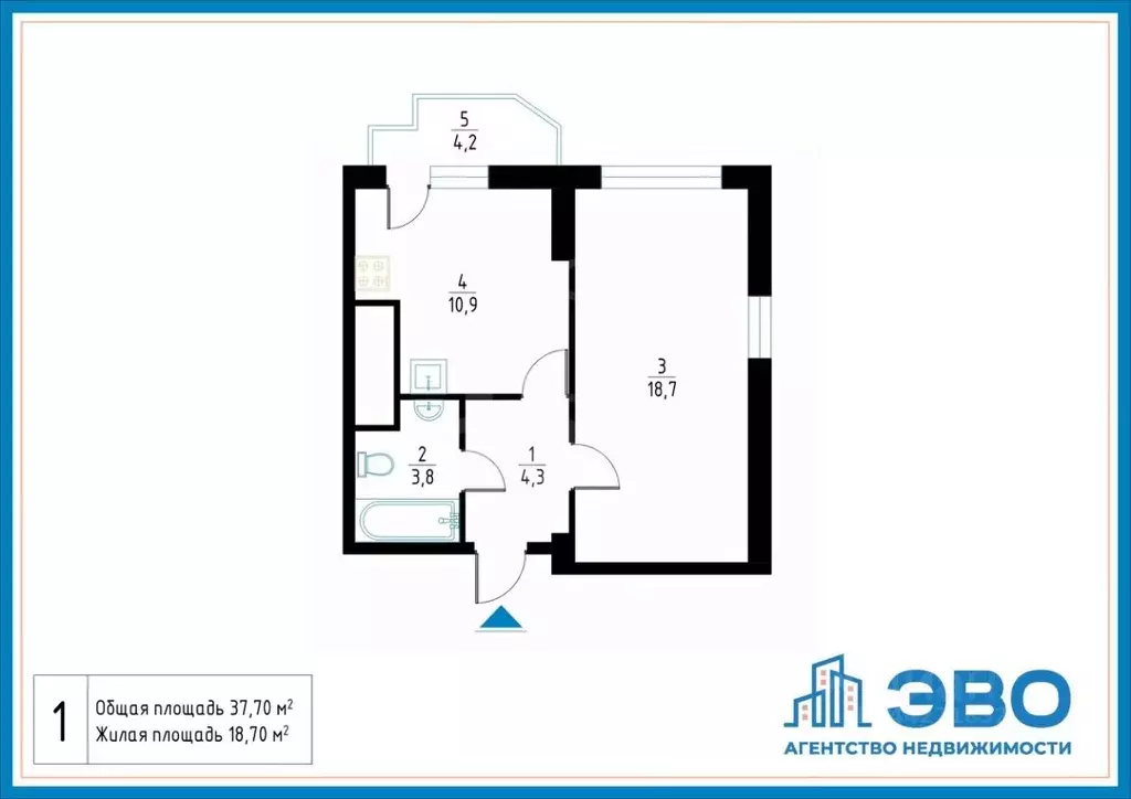 1-к кв. Санкт-Петербург ул. Кустодиева, 7к1 (37.7 м) - Фото 2