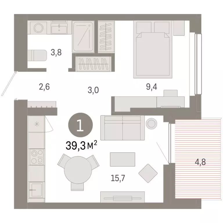 1-комнатная квартира: Новосибирск, квартал Лебедевский (39.3 м) - Фото 1