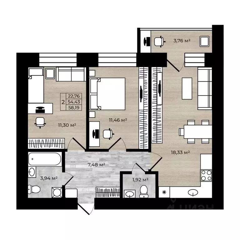 2-к кв. Ярославская область, Ярославль Тормозное ш. (58.19 м) - Фото 0