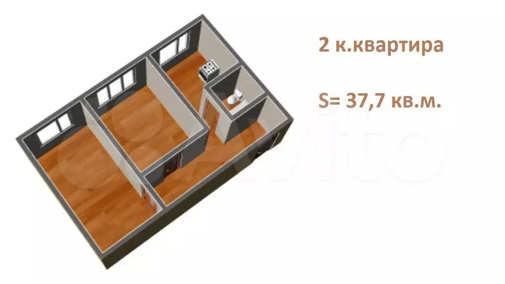 2-к. квартира, 38 м, 1/2 эт. - Фото 0