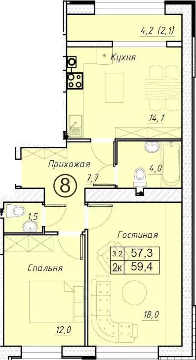 2-к кв. Ростовская область, Батайск ул. Олимпийское кольцо, 36к18 ... - Фото 0