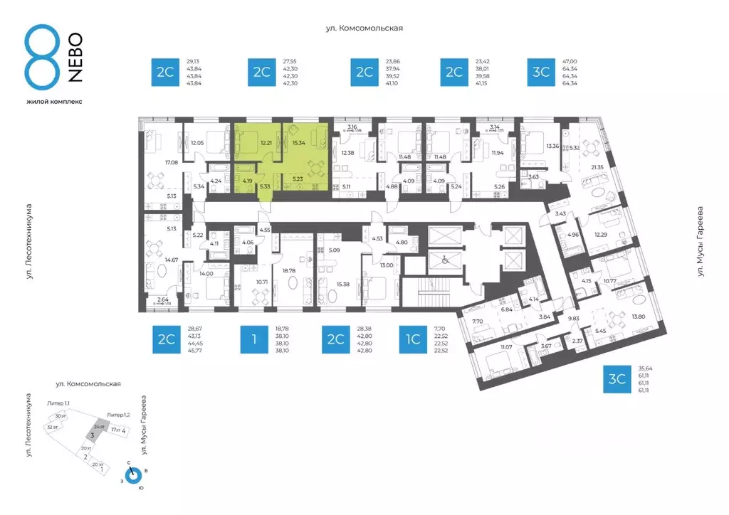 2-к кв. Башкортостан, Уфа Глумилино-1 мкр, 8-е Небо жилой комплекс ... - Фото 2
