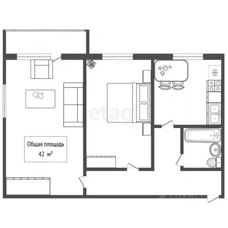2-к кв. Новосибирская область, Новосибирск Первомайская ул., 110 (42.0 ... - Фото 1