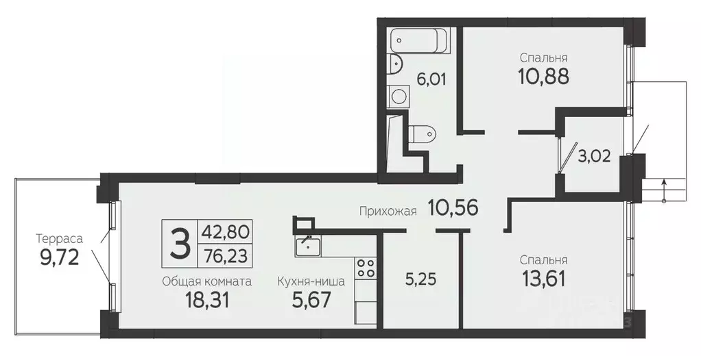 3-к кв. Томская область, Томск Комсомольский просп., 48Б (71.38 м) - Фото 0