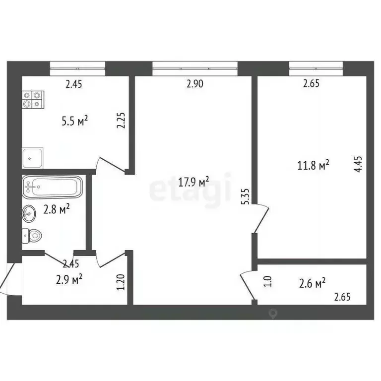 2-к кв. Хабаровский край, Комсомольск-на-Амуре ул. Калинина, 1 (43.5 ... - Фото 2