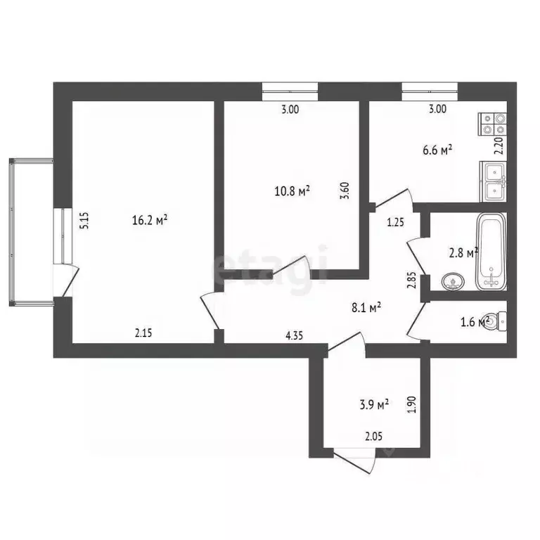 2-к кв. Ростовская область, Батайск Индустриальная ул., 1а (50.0 м) - Фото 1