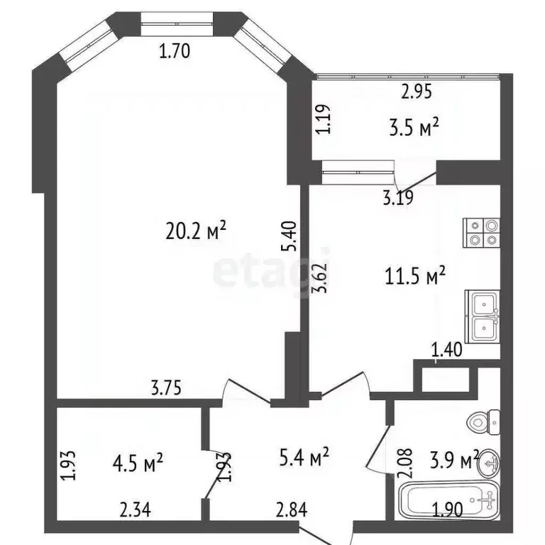 1-к кв. Московская область, Серпухов Стадионная ул., 1к1 (48.0 м) - Фото 2