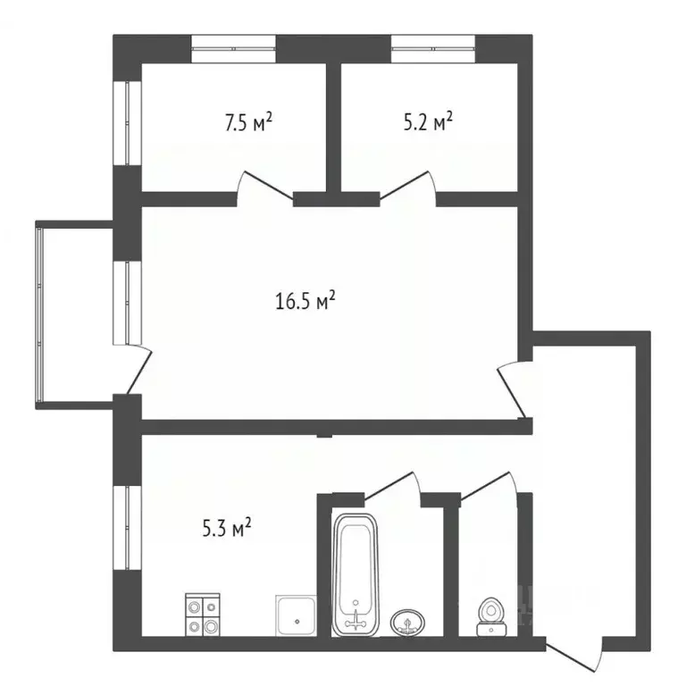 3-к кв. Тюменская область, Тюмень ул. Гастелло, 69 (48.2 м) - Фото 1