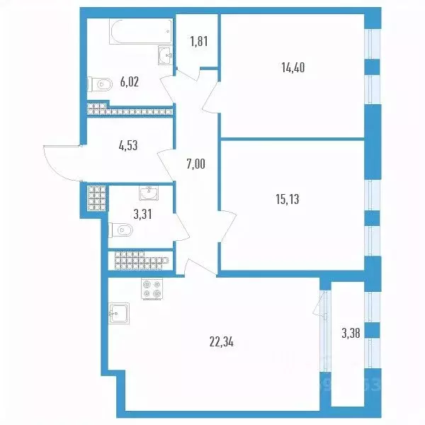 2-к кв. Санкт-Петербург ул. Типанова, 22 (76.23 м) - Фото 0