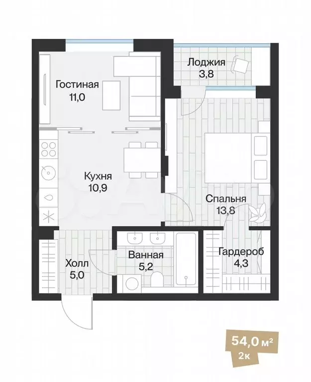 1-к. квартира, 52 м, 3/4 эт. - Фото 0