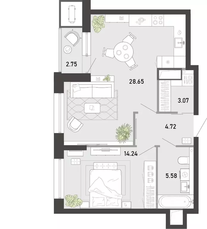 1-к кв. Тульская область, Тула ул. Фридриха Энгельса, 70А (59.01 м) - Фото 1