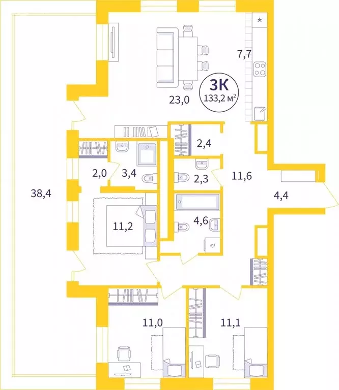 3-комнатная квартира: Екатеринбург, улица 22-го Партсъезда, 5 (106.39 ... - Фото 0