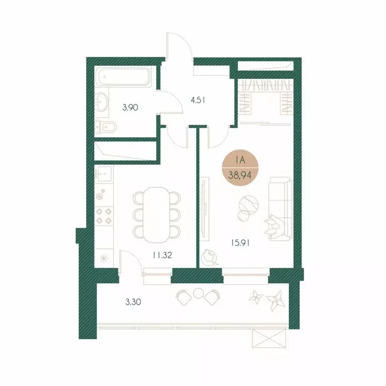 1-комнатная квартира: Казань, улица Родины, 20/4 (38.94 м) - Фото 1