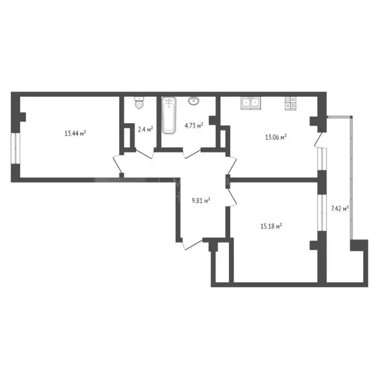 2-к кв. Тюменская область, Тюмень ул. Константина Посьета, 4к1 (58.6 ... - Фото 2