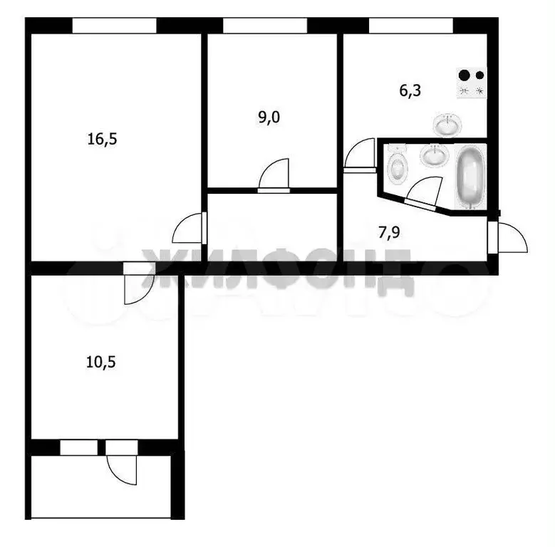 3-к. квартира, 55,4 м, 6/9 эт. - Фото 0