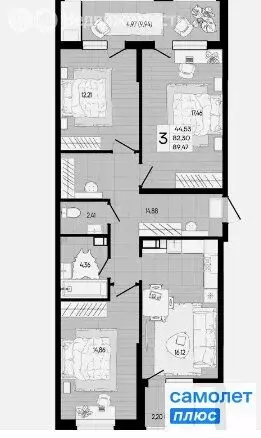 3-комнатная квартира: Краснодар (89.5 м) - Фото 0