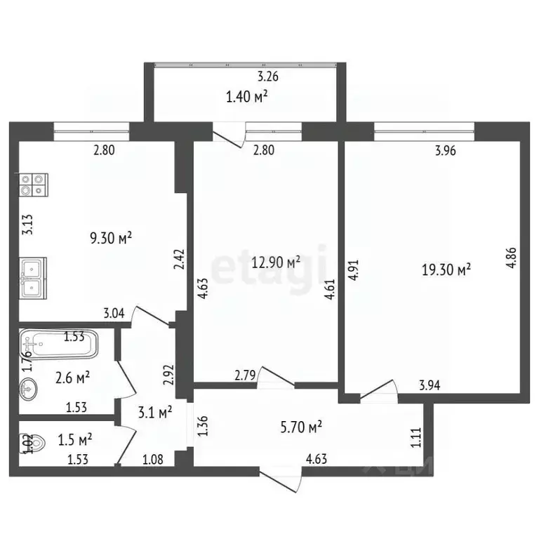 2-к кв. Чувашия, Чебоксары ул. Мате Залка, 10к2 (56.0 м) - Фото 2