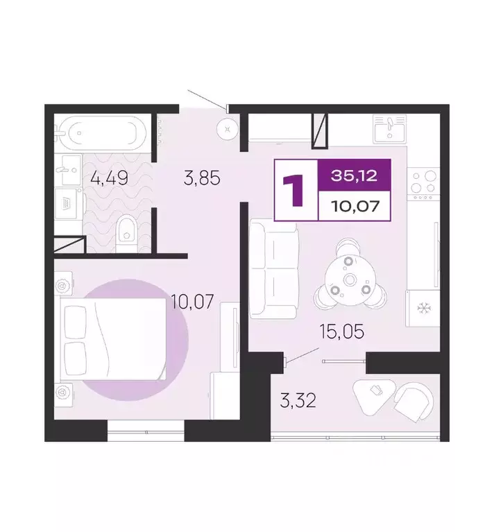 1-к кв. Брянская область, Брянск Медовый кв-л, поз7 (35.12 м) - Фото 1