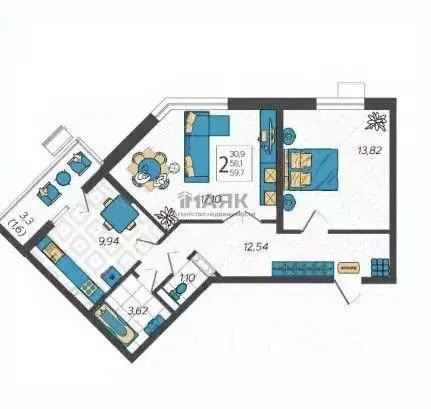 2-к кв. Краснодарский край, Анапа ул. Крылова, 13к1 (61.7 м) - Фото 2