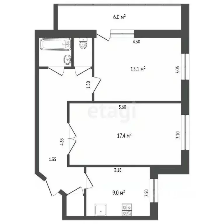 2-к кв. Тюменская область, Тюмень ул. Пермякова, 60 (50.6 м) - Фото 1