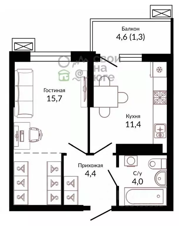 1-к кв. Краснодарский край, Краснодар ул. Конгрессная, 41к1 (33.0 м) - Фото 0