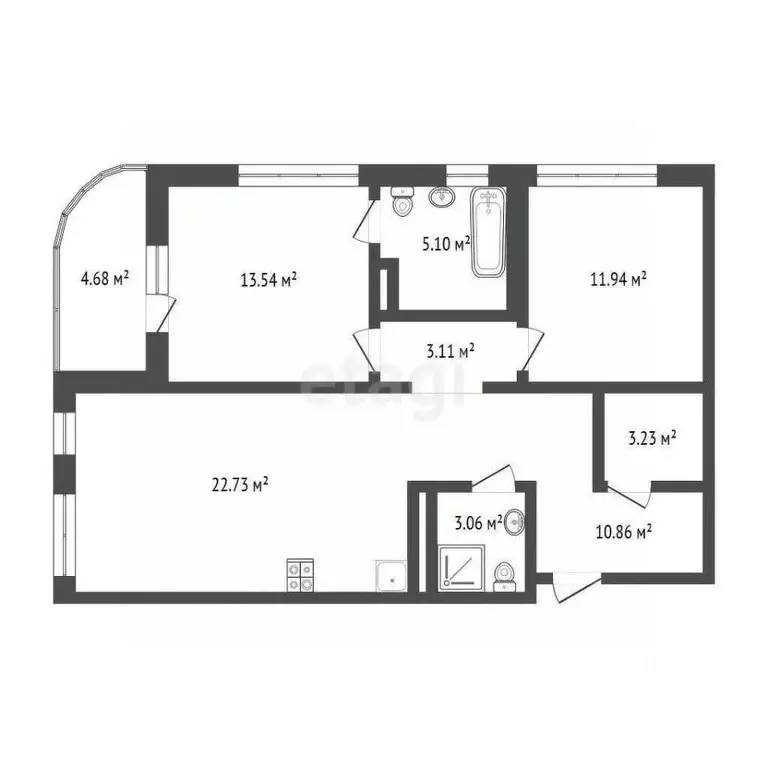 2-к кв. Тюменская область, Тюмень ул. Николая Машарова, 2 (76.7 м) - Фото 2