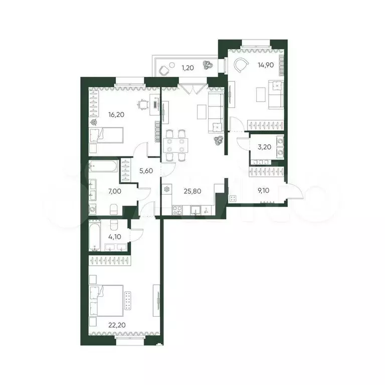 3-к. квартира, 109,3 м, 6/9 эт. - Фото 0