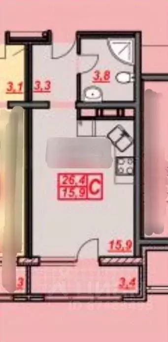 Студия Краснодарский край, Анапа Владимирская ул., 114к1 (28.8 м) - Фото 2