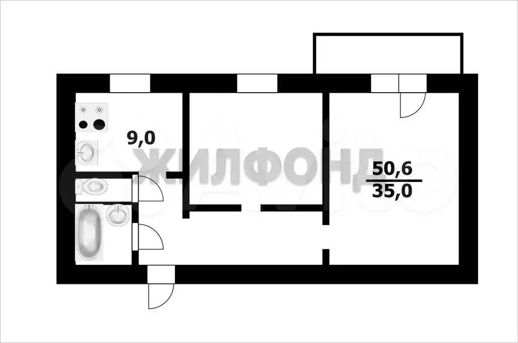 2-к. квартира, 50,6 м, 8/10 эт. - Фото 0