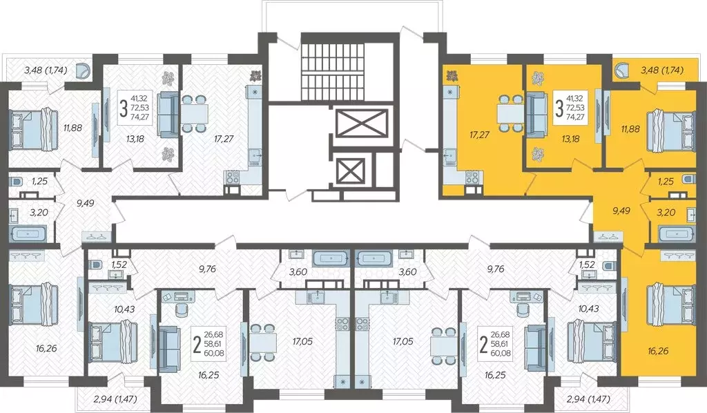 3-комнатная квартира: Краснодар, ЖК Смородина (74.27 м) - Фото 2