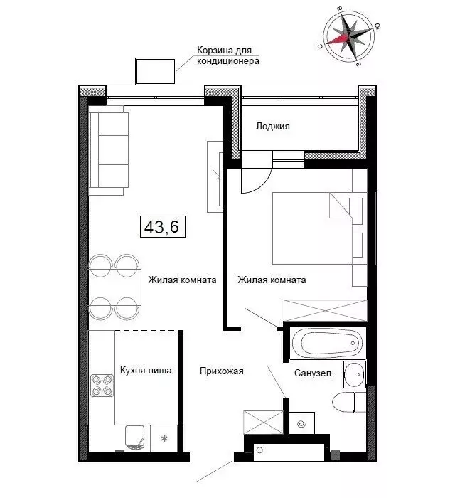 Квартира-студия: Новый, улица Ленина, 6с2 (43.6 м) - Фото 1
