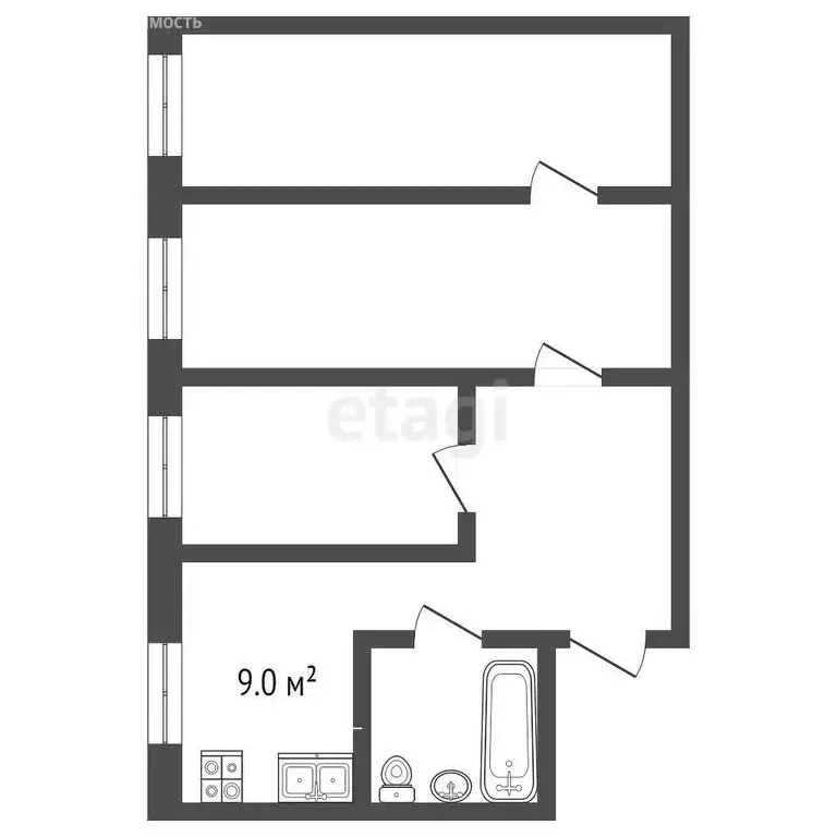 3-комнатная квартира: село Домна, Школьная улица, 48 (65.5 м) - Фото 0
