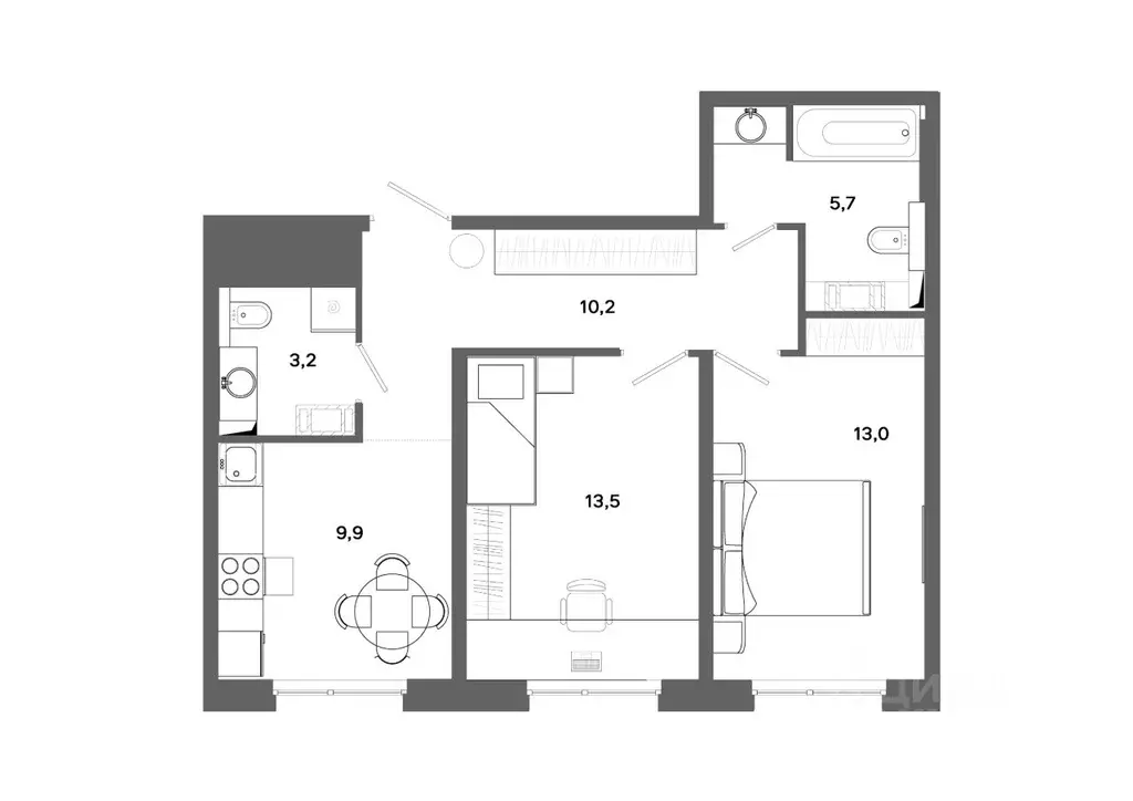 2-к кв. Ханты-Мансийский АО, Сургут 30А мкр,  (55.5 м) - Фото 0