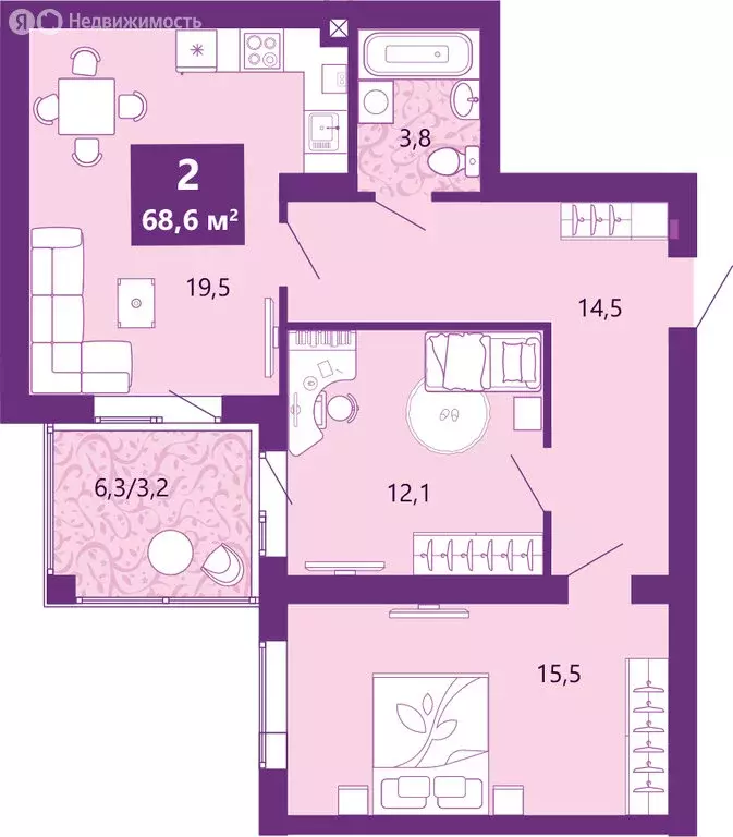 2-комнатная квартира: Калининград, Байкальская улица, 1к5 (69.2 м) - Фото 2