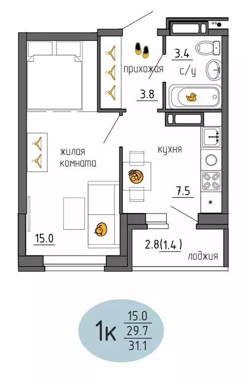 1-комнатная квартира: Пермь, Ижевская улица, 38 (31.1 м) - Фото 0